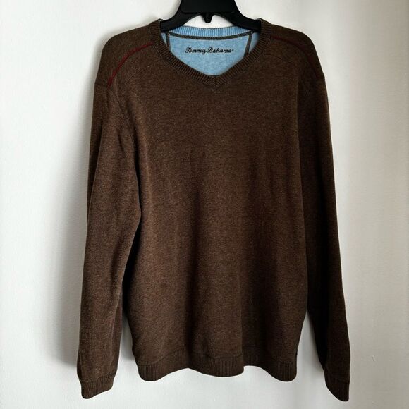 Tommy Bahama Men’s reversible v-neck knit sweater brown blue size large EUC! - Picture 1 of 10
